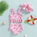Kids Girls Bow 3pcs Bikini Sets Cute Plaid Print Sleeveless Tank Top with Briefs Swimwear Ruffle Trim Swimsuit Summer Beachwear. 