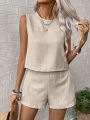 2025 Women's Solid Color Simple Fashion Casual Sleeveless Top and Shorts Set.