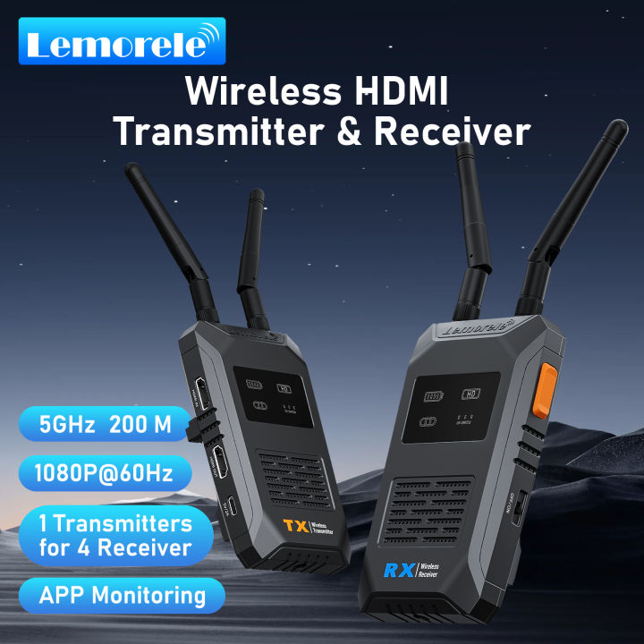 Lemorele Wireless Audio Video Transceiver 200m Low Latency HDMI Transmitter and Receiver for Photography Laptop to TV Monitor