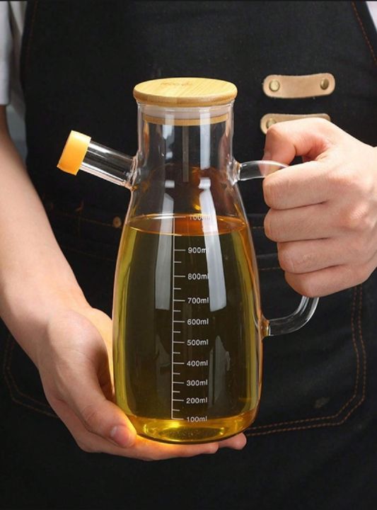 1 Liter Oil Dispenser Bottle With Wooden Lid