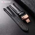 Leather Watchband 18mm 20mm 22mm Men's and Women's Replacement Casual Strap With Automatic Butterfly Clasp Watch Strap.