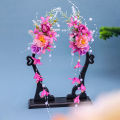 Chinese retro bridal headpiece 1 pair of pink floral tassel hair clips Wedding party performance headband Hair accessories. 