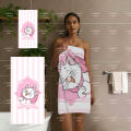 Marie Aristocats Beach Towel, Cute Pink White Stripe Cat Print Bath Towel,  Inspired Soft Quick Dry Towel for Travel Pool. 