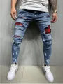 Men Biker Slim Elastic Denim Cargo Pants Joggers High Quality Hole European and American Fashion Streetwear Ripped Skinny Jeans. 