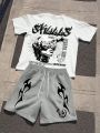 Summer Men's Fashionable Breathable Comfortable Letter Printed Round Neck T-Shirt Shorts Set Outdoor Casual Top. 