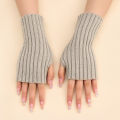 Autumn Winter Fashion Warm Fingerless Solid Color Ribbed Knitted Short Gloves Arm Warmers.