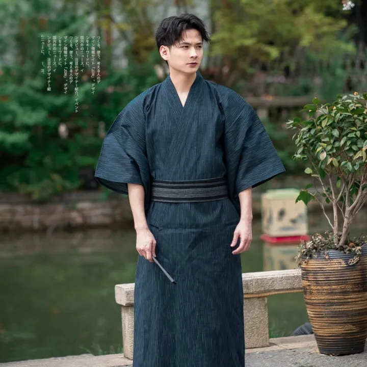 Japanese%20Traditional%20Samurai%20Kimono%20For%20Men%20Yukata%20Bathing%20Robe%20Hekoobi%20Loose%20Style%20Sauna%20Wear%20Homewear%20Belt%20Long%20Gown%20Cotton%20-%20Image%202