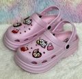 Girls Fashion EVA Rubber Platform Crocs | High Heel Soft Sole Sandals with Cartoon Charms.