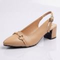 Block Heels For Women Slingback Pumps Synthetic Leather Elegant Buckle Style, Multiple Color. 