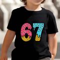 Cute Meme T-Shirt for Boys Girls Childrens Six Seven Funny Kids Y2k Tees Tops 67 Brainrot Print Round Neck Short Sleeve T Shirt. 