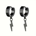 1pair Stylish Stainless Steel Lightning Pendant Piercing Hoop Earrings Ear Clip for Men Women Bold and Eye-Catching Statement. 