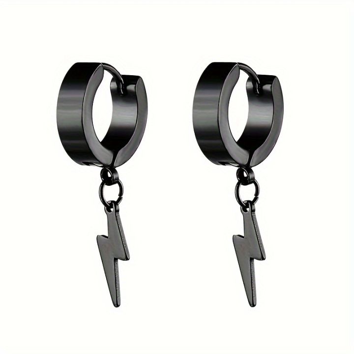 1pair%20Stylish%20Stainless%20Steel%20Lightning%20Pendant%20Piercing%20Hoop%20Earrings%20Ear%20Clip%20for%20Men%20Women%20Bold%20and%20Eye-Catching%20Statement%20-%20Image%207