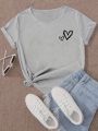 Fabric with White Hearts Fit Round Neck Summer Sports Casual Attire Women's Casual Sleeve T-Shirt Breathable Aesthetic Clothes. 