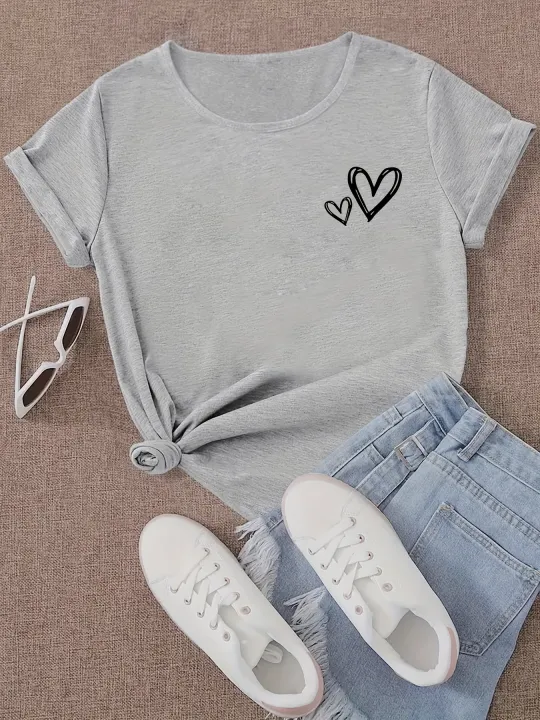 Fabric%20with%20White%20Hearts%20Fit%20Round%20Neck%20Summer%20Sports%20Casual%20Attire%20Women's%20Casual%20Sleeve%20T-Shirt%20Breathable%20Aesthetic%20Clothes%20-%20Image%203