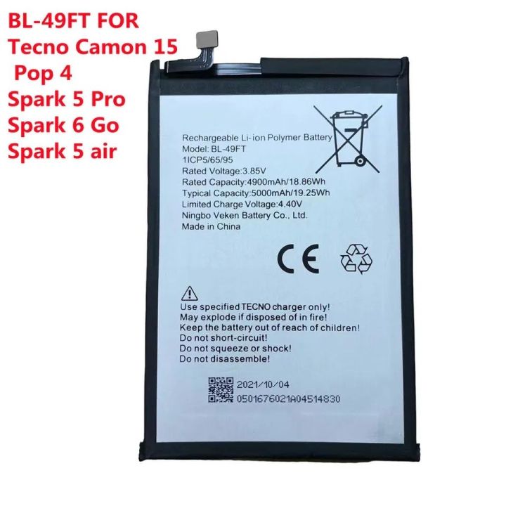 battery for Tecno Camon 15 / Pop 4 / Spark 5 Pro / Spark 6 Go /Spark 5 Air smart phone Bl49ft battery