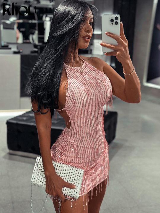 Kliou%20Tassel%20Patchwork%20Shiny%20Mini%20Dress%20Women%20Halter%20Bandage%20Stunning%20Backless%20Sleeveless%20Skinny%20Vestido%20Female%20Party%20Clubwear%20-%20Image%204