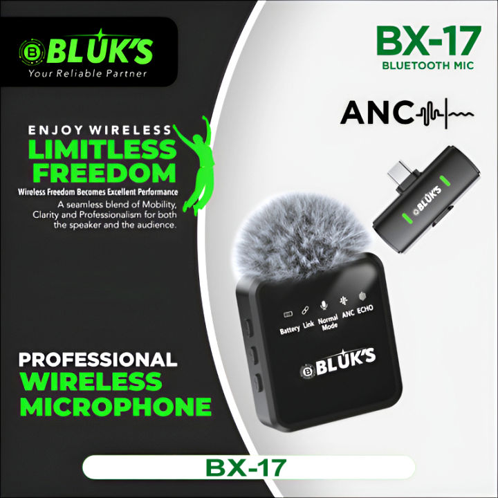 BLUK’S BX-17 Professional Lavalier Microphone with ANC- Bluetooth 5.2 Wireless Lapel Mic for Content Creation, Teaching, Interviews & Live Streams
