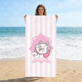 Marie Aristocats Beach Towel, Cute Pink White Stripe Cat Print Bath Towel,  Inspired Soft Quick Dry Towel for Travel Pool. 