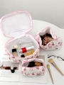 1pc/set Cherry Bow Quilted Makeup Bag, Multifunctional Handheld Makeup Bag, Portable Toiletry Bag Set with Zipper.