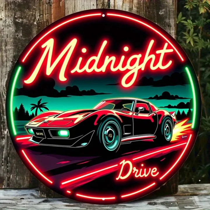 Vintage Neon Car Sign Midnight Drive – Retro Automotive LED Art Metal ...