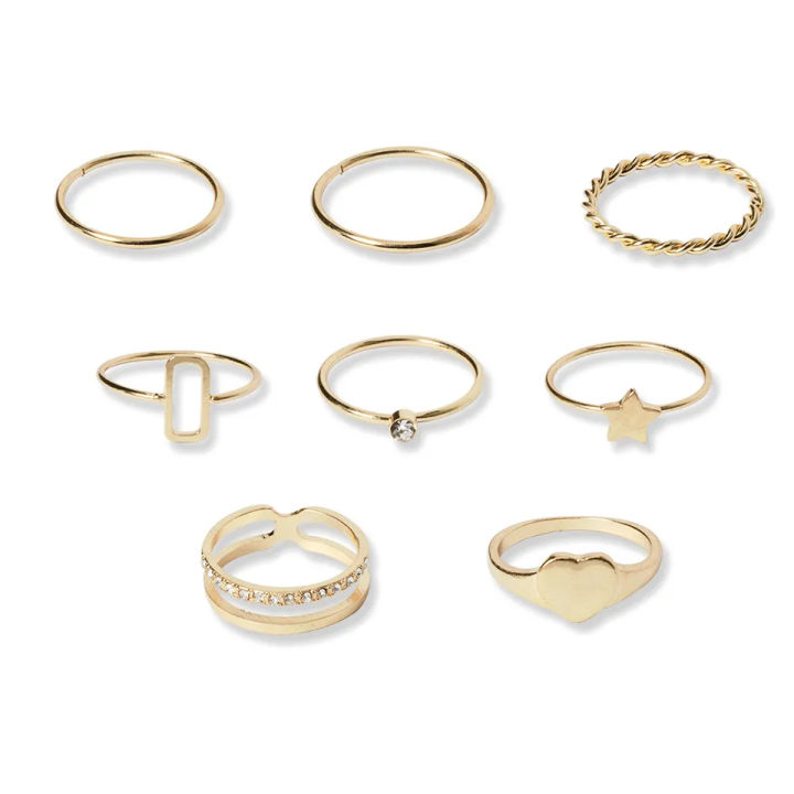 8 Pcs Trendy Round Finger Rings Set for Women - Finger Rings for Women - Finger Rings Set for Girls/ Couple Rings Latest