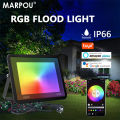 MARPOU LED 220V Tuya intelligent RGB spotlight outdoor lighting 30W 50W 100W adjustable light with voice control floodlight. 