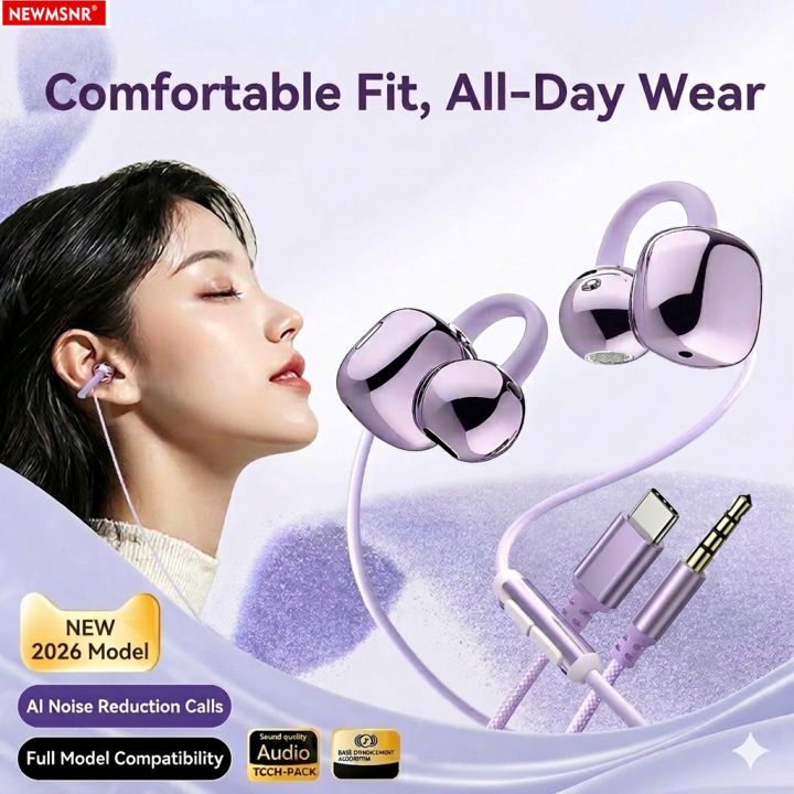 Clip-on Type C&3.5mm Wired Control Headphones HIFI Sound Sports Earbuds Handfree Gaming Headsets Earphones in HD Mic For
