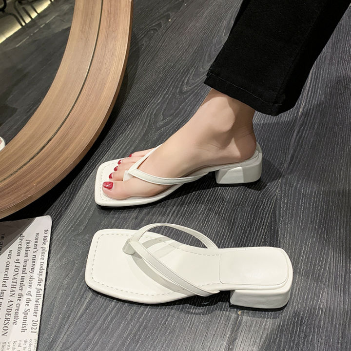 Flip-flops%20Women's%20Outer%20Wear%202025%20New%20Summer%20Seaside%20Square%20Head%20Middle%20Heel%20Beach%20with%20Skirt%20Pinch%20Foot%20Cool%20Slippers%20-%20Image%203