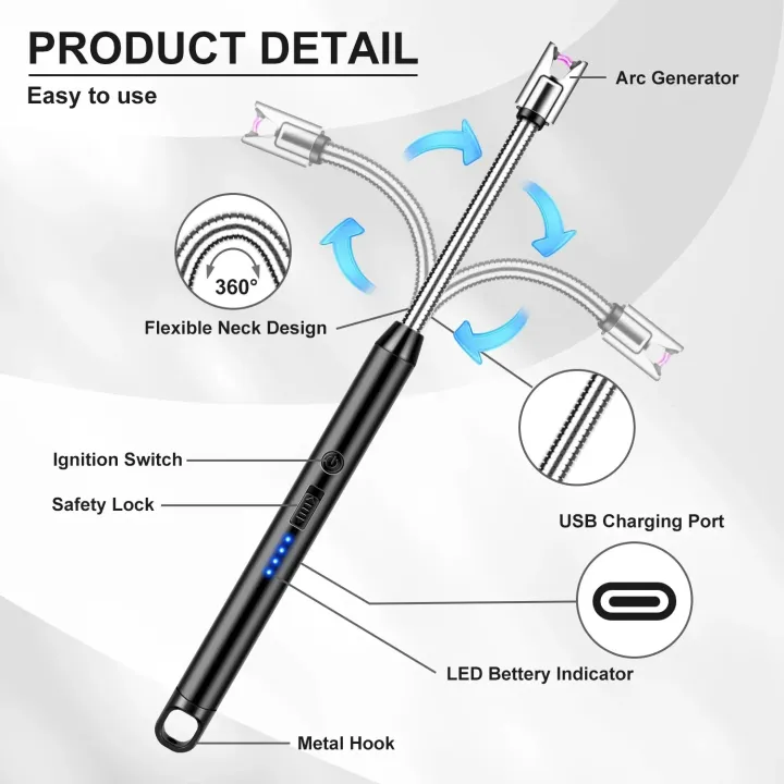 Rechargeable%20Electric%20360%C2%B0%20Flexible%20USB%20Lighter%20Flameless%20Long%20Neck%20with%20LED,%20Best%20Quality%20for%20Stove%20-%20Image%205