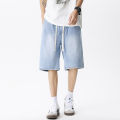 Casual Denim Shorts Men Elastic Waist Straight Comfortable Light Blue Soft Short Pants Baggy Wide Bermuda Male Jeans.