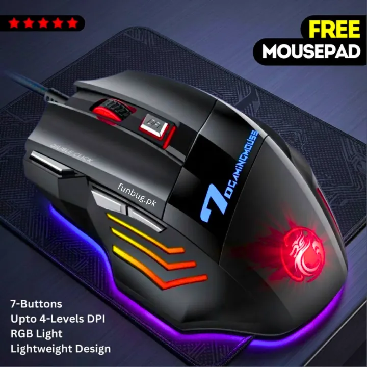 FunBug%207%20Buttons%20Sports%20Mechanical%20Wired%20Gaming%20Mouse%20RGB%20with%204-Levels%20DPI%20Control%20-%207%20Light%20Wired%20USB%20Optical%20Mouse%20with%20Side%20Buttons%20-%20Mouse%20with%20Pad%20for%20PC,%20Laptop,%20Computer,%20Gaming,%20Pubg%20Mobile%20-%20Image%202