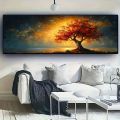 Large size Abstract Canvas Poster Red Yellow Tree of Life Wall Art Print Painting Pictures for Modern Living Room Bedroom Decor. 