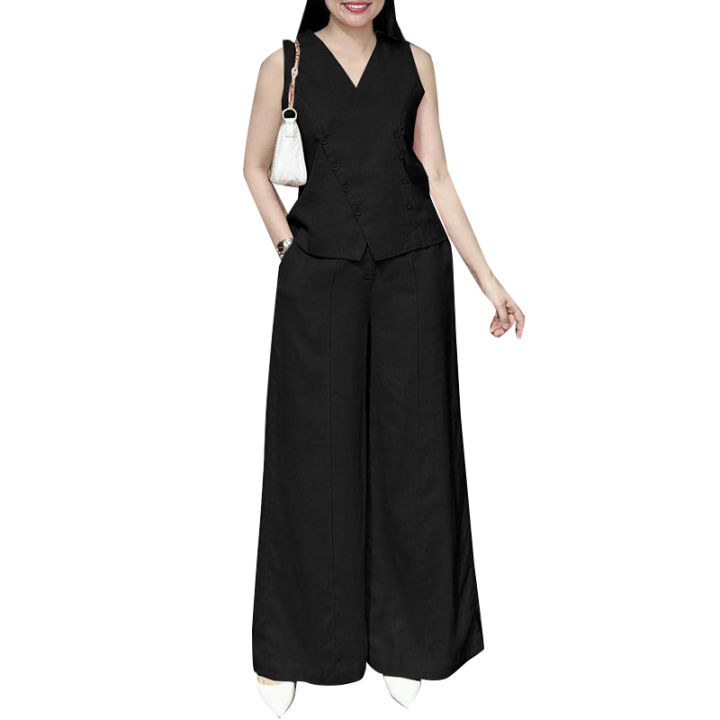 Summer%20Pants%20Sets%20ZANZEA%20Office%20Women%20Oufits%20Elegant%20Sleeveless%20Vests%20Tops%20Wide%20Leg%20Trousers%20Suits%202PCS%20Solid%20OL%20Work%20Tracksuit%20-%20Image%207