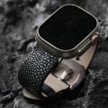 Handmade Devil fish Pearl Fish Leather Watchband For iWatch Apple watch 49MM 46MM 45MM 42mm s10 Ultra men's bracelet vintage. 