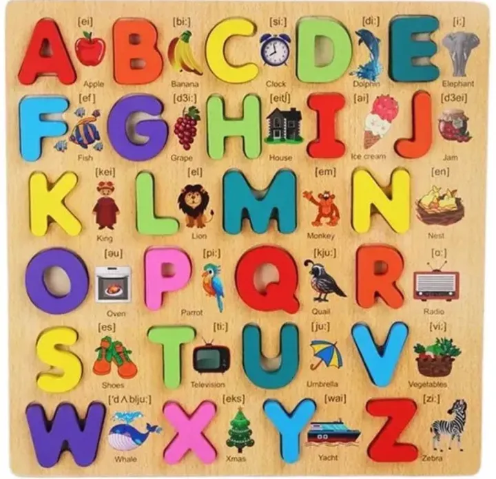 WOODEN (ABCD) ALFABET BLOCKS BOARD, WITH PICTURES | Daraz.com.np