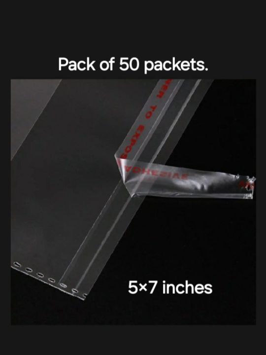 5/7 inches | Pack of 50 tape bind transparent packets |