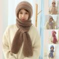 Winter Knitted Integrated Hat Scarf Set Cold Proof Ear Protection Scarf Warm Beanies Cycling Windproof Ladies Outdoor Caps.