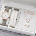 6PCS Women's Watch Fashion Arabic Dial Leather Band Quartz Watches Butterfly Jewelry Set（Without Box）. 