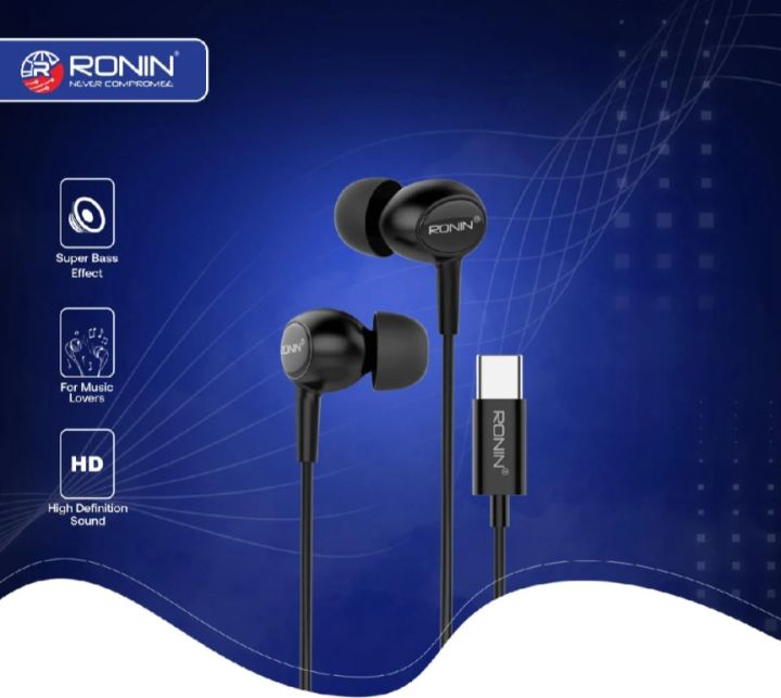 Original Ronin R9 TYPE C / R-9 box pack with Crystal Clear Sound Handsfree TYPE - Powerful BASS Handsfree Perfect For Gaming Entertainment Movies and Music