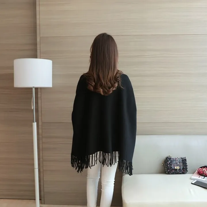 Women%20Poncho%20Coat%20Solid%20Elegant%20Pullover%20Female%20Jumper%20Irregular%20Tassel%20-%20Image%205