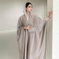 Middle Eastern Muslim Robe Fashion Soft Light Satin Bat Sleeves Long Sleeved Coat Women's Arabic Robe.
