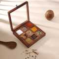 Wooden Handmade Spice Box / Multipurpose 9-Compartment Wooden Spice Box with Glass Lid – Handcrafted Masala Dabba Organizer. 