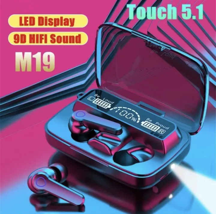 M19 Earbuds TWS Wireless Earbuds Bluetooth Headset HiFi Touch Control LED Digital Display With Microphone And Power Bank Bluetooth Earphone Bluetooth Headphones