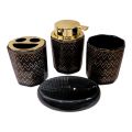 4 Pcs - Ceramic Bathroom Accessories Set with Soap Holder, Toothbrush Holder, Soap Dish- White Black Color. 