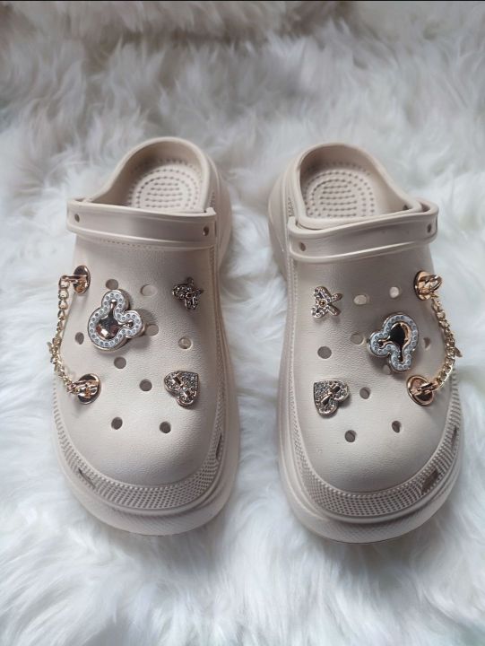 Beautiful Cream Fancy Design Crocs For Women