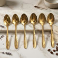 Luxury Gold Color 6 Piece Tablespoon Stainless Steel Spoon Set - Elegant And Durable Cutlery Set Multi Design. 