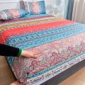 1PC Bohemia Bed Sheet for Double Bed Single/Queen Fitted Bed Sheet with Elastic Band Reactive Printed Mattress Cover 180x200cm. 