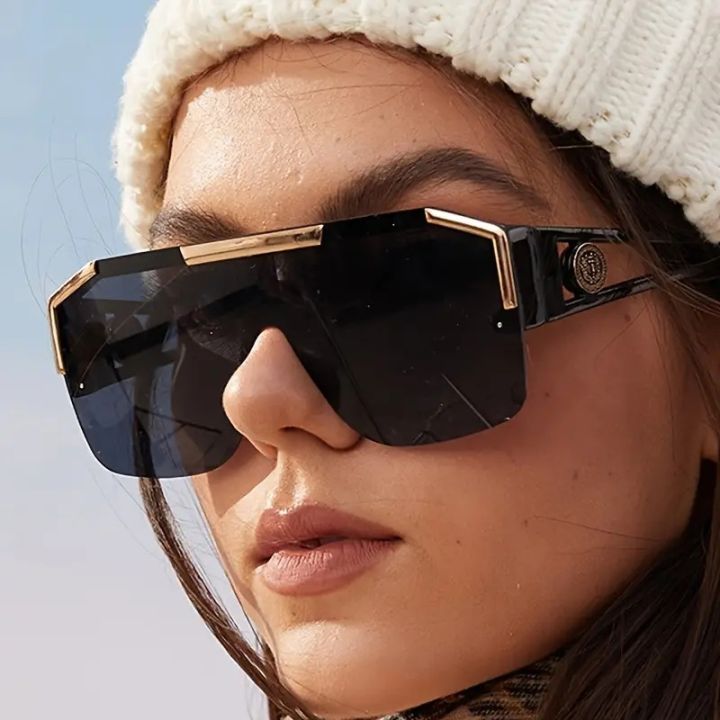 New Lion Head Integrated Sunglasses Trendy Large Frame Sunglasses Female Personalized Hollow Leg Sunglasses 6922