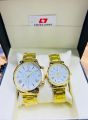 Swiss Army Chain Couple Classic  Gold Fashion Couple Watch Back Rhinestone Faux Chain Analog Quartz Wrist Watches for Lovers. 