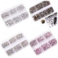 6grids SS6-20 Mixed Size Pink Bronze Silver Flatback Rhinestones Gems Flashing Diamonds 3D Nail Art Decorations Crystals. 